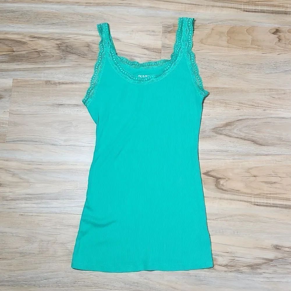 💜Old Navy Bright Green Ribbed Lace Lined Tanktop Medium